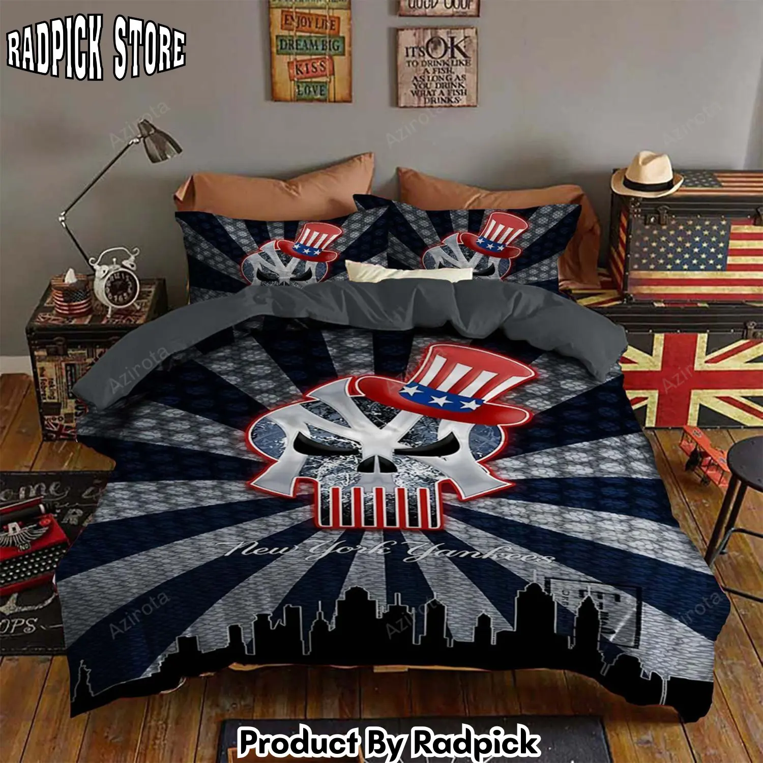 Radpick v6 new york yankees bedding set sleepy duvet cover pillow cases decor home rp327500